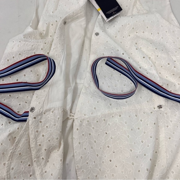 Tommy Hilfiger White Eyelet Lace Sleeveless V Neck Wrap Dress Pockets Size M NWT - Picture 12 of 16